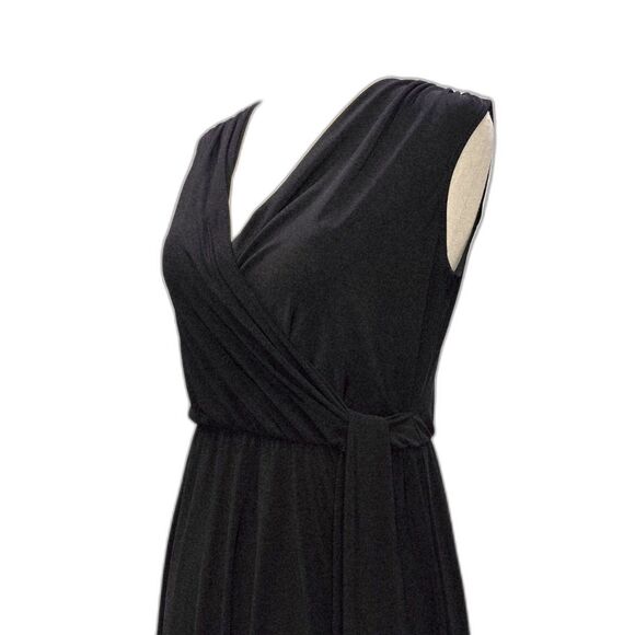 TAHARI Black Sleeveless Faux Wrap Midi Dress Size XS - Picture 4 of 8